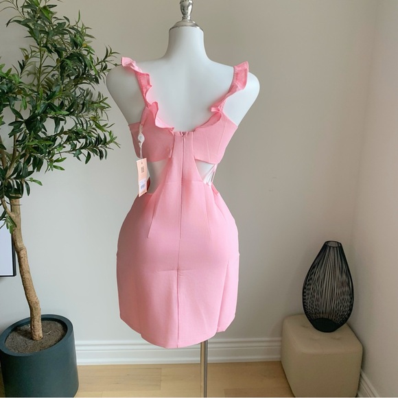 Tiger Mist Pink Cutout Bow Ruffle Mini Dress S NWT - Picture 6 of 11
